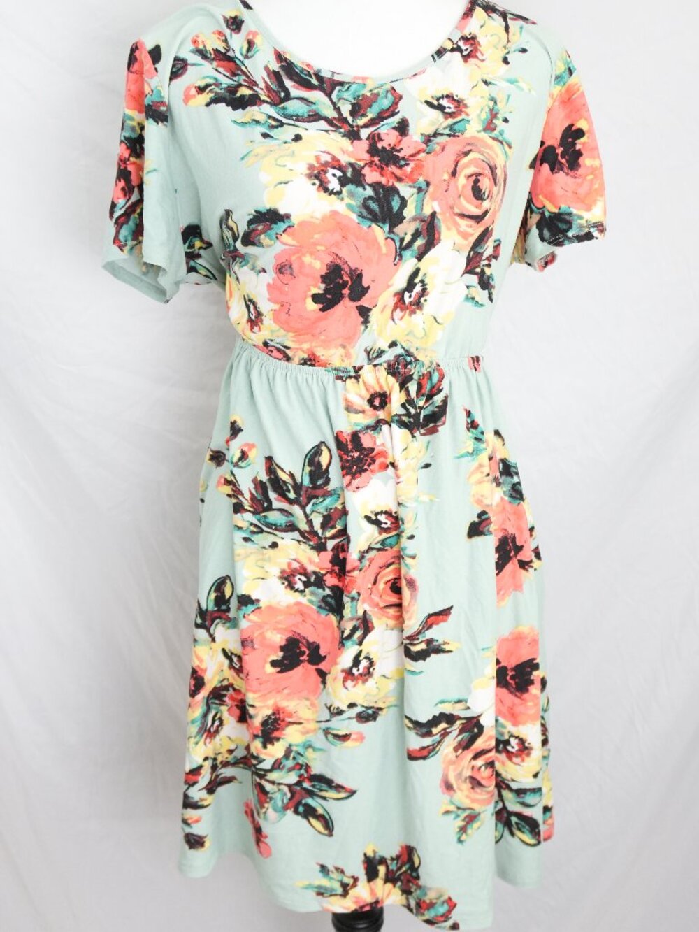 LNC Dress with Pockets Sweet Lovely Womens 1X Floral Above the Knee Short Sleeve